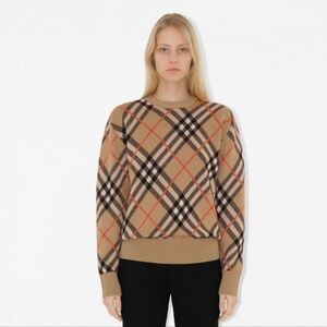 Authentic Burberry Tan Red Black Plaid Crewneck Check Sweater! EUC! Rare Find!